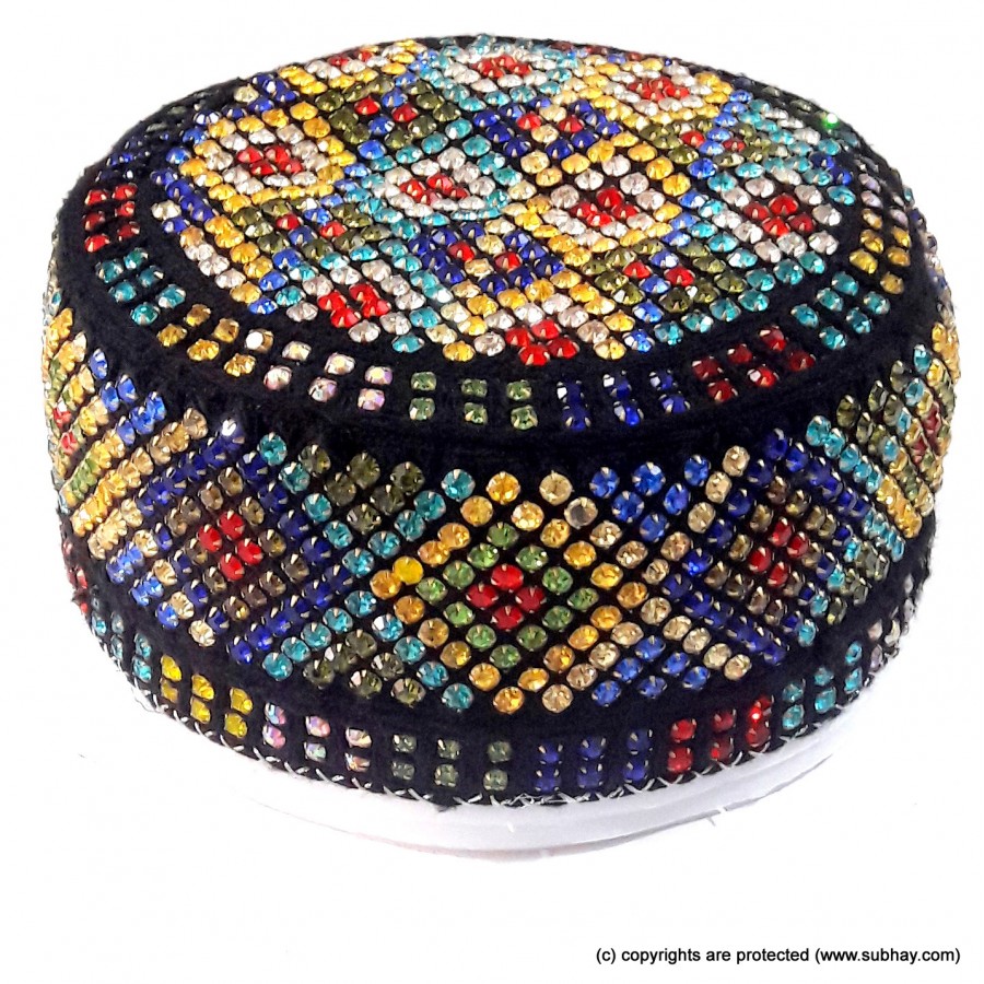 Multi Color Round Full Sindhi Nagina /  Zircon Cap or Topi MKC-808